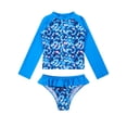 thumbnail image 1 of Alvivi 2PCS Kids Girls Swimsuit Set Long Sleeves Rash Guard Shirt Top Ruffles Bottom Bathing Suit Colorful Blue 10, 1 of 7