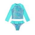 thumbnail image 1 of Alvivi 2PCS Kids Girls Swimsuit Set Long Sleeves Rash Guard Shirt Top Ruffles Bottom Bathing Suit Mint Green 12, 1 of 7