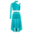 thumbnail image 1 of Alvivi 2PCS Lyrical Dance Outfits for Girls Crop Top with Irregular Mesh Skirt Latin Jazz Dancewear Blue Green 8, 1 of 5