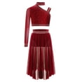 thumbnail image 1 of Alvivi 2PCS Lyrical Dance Outfits for Girls Crop Top with Irregular Mesh Skirt Latin Jazz Dancewear Burgundy 12, 1 of 5