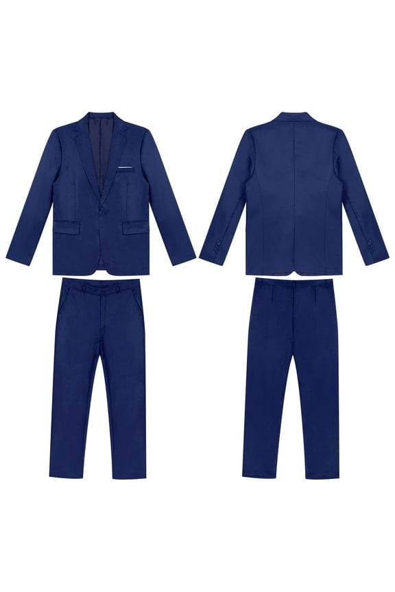 2Pcs Men Gentleman Tuxedo Suit One-Button Jacket Blazer Long Pants Set S-3XL