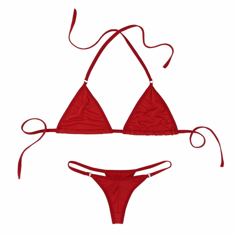 Alvivi 2Pcs Women's Halterneck Mini Micro Bikini Set Triangle Bra