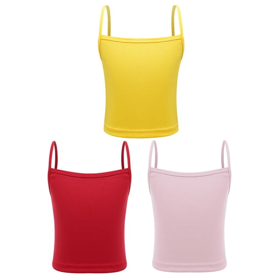 Alvivi 3 Pcs Kids Girls Camisole Spaghetti Strap Racerback Crop Tank Top Dance Workout Athletic Vest Pink&Yellow&Red 12-14