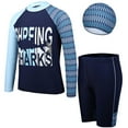 thumbnail image 1 of Alvivi 3Pcs Boys Rash Vest with Swing Trunks Hat Set Kids Long Sleeve Rashguard Swimsuit UPF 50+ Navy Blue 11-12, 1 of 2