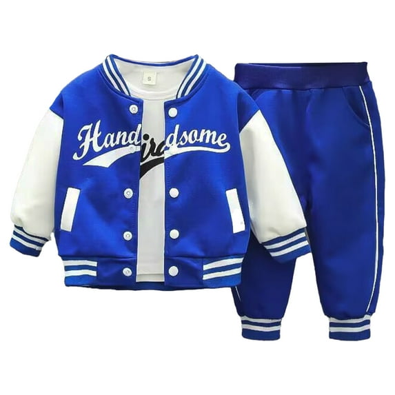Alvivi Baby Boys Baseball Sport Outfits Toddler Shirt+Button Down Jacket+Trousers Athletic 3pcs Clothes Set Blue 2-3 Years