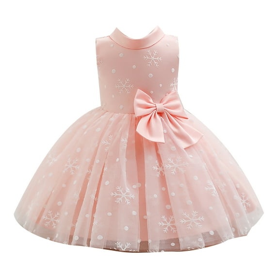Alvivi Baby Flower Girl Snowflake Bowknot Tulle Dress Christmas Birthday Party Wedding Princess Gown Pink 5-6