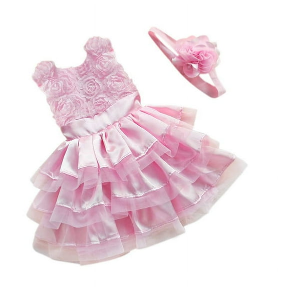 Alvivi Baby Girls Pink Rosette Tunic Dress with Flower Headband Set 6-24 Months