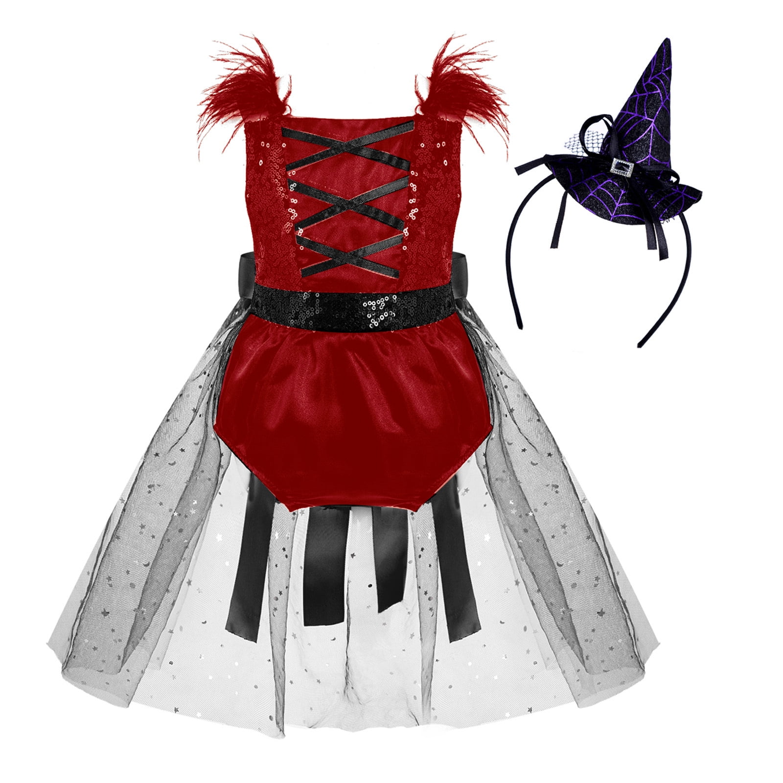 Alvivi Baby Girls Witch Costume Ruffled Romper with Hair Hoop Outfits ...