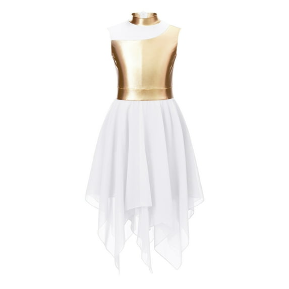 Alvivi Big Girls Metallic Liturgical Praise Dance Dress Church Robe Color Block Worship Dancewear White 14