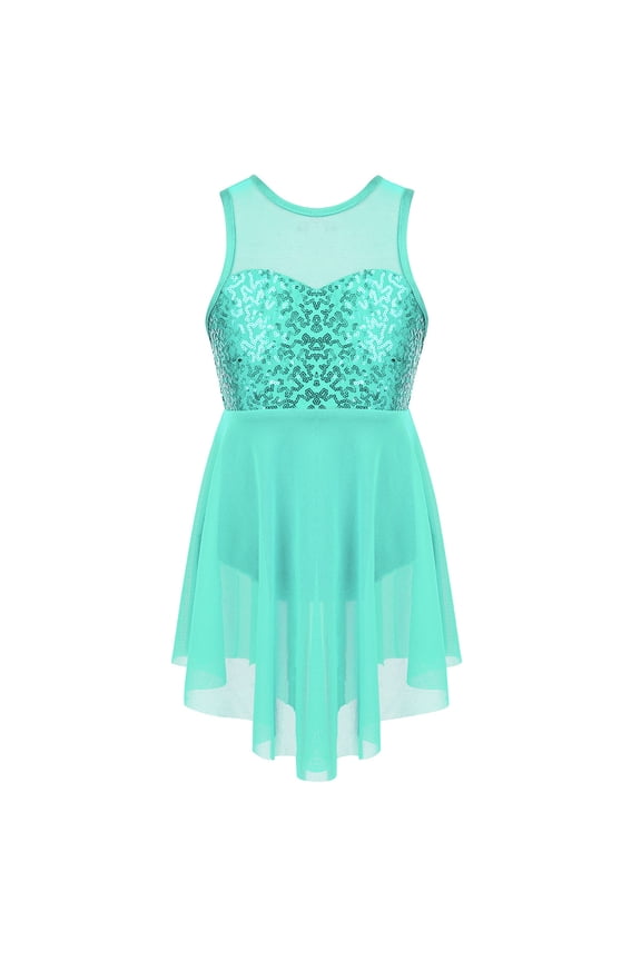 Big Girls' Sequins Irregular Lyrical Ballet Dance Dress Performance Competition Dancewear Mint Green 6