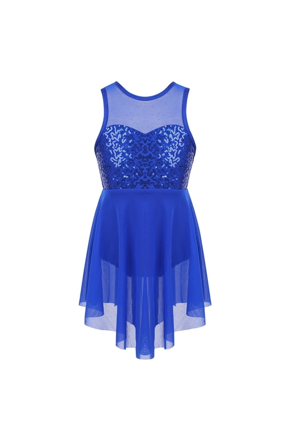 Big Girls' Sequins Irregular Lyrical Ballet Dance Dress Performance Competition Dancewear Royal Blue 6