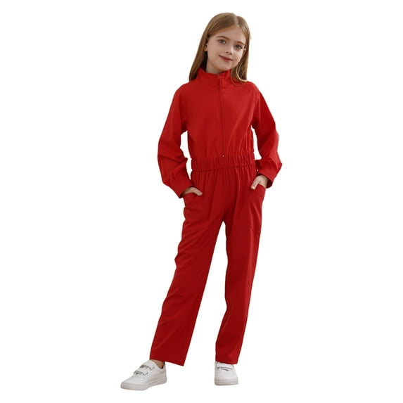 Alvivi Boys Girls Mechanic Costume Jumpsuit Overalls Coveralls Boiler Suit Kids Utility Workwear Red 6