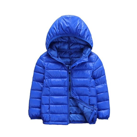 Alvivi Boys Girls Winter Coat Lightweight Down Puffer Jacket Long Sleeve Hodded Windbreaker Outwear Royal Blue 15-16