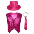 thumbnail image 1 of Alvivi Boys Sequins Waistcoat Hip-Hop Street Dance Stage Performance Vest Jacket with Hat Necktie Rose Red 8-9, 1 of 5