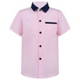 thumbnail image 1 of Alvivi Boys Short Sleeve Button-Down Oxford Shirt Turndown Summer Tops Uniform Pink 13-14, 1 of 7