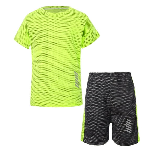 Alvivi Boys Soccer Sports Training Uniforms Kids Athletic Football Soccer Jersey Shirt and Shorts Fluorescent_Green 2-3