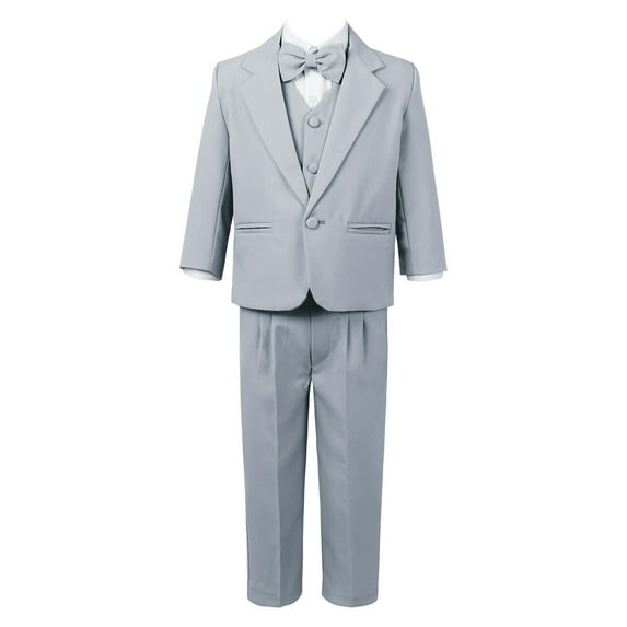 Alvivi Boys Tuxedo Suit Kids 5Pcs Formal Outfit Blazer & Dress Shirt & Vest & Pants & Bow Tie Gray 2