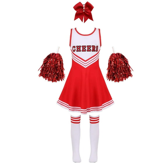 Alvivi Cheer Leader Performance Dress for Girls Cheerleading Outfits Carnival Fancy Party Dress Up Red 11-12