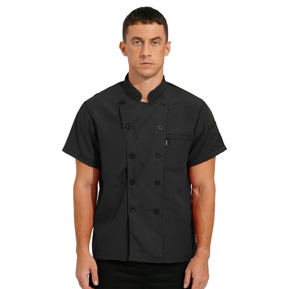 Alvivi Chef Coat Short Sleeve Double-Breasted Shirt Custom Food Service Uniform Jacket for Men Women Black L