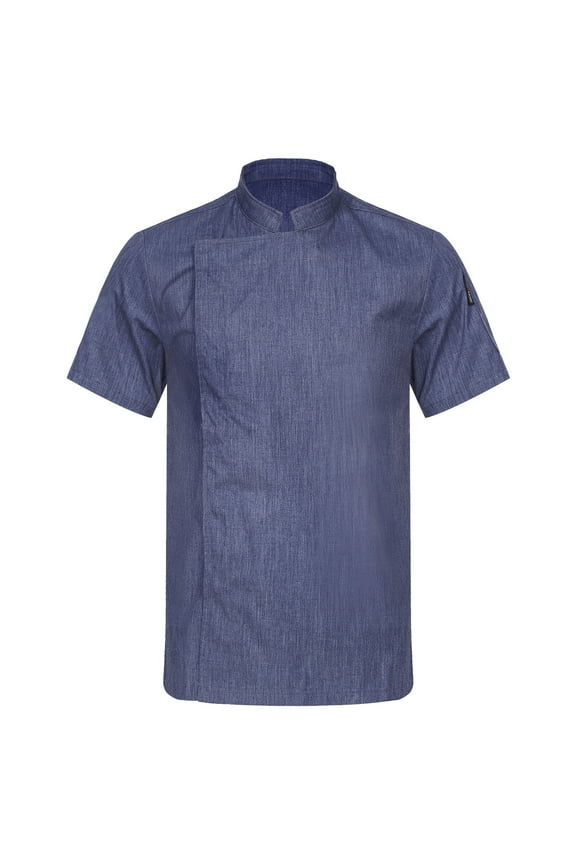 Chef Jacket for Men Short Sleeve Chef Shirt Kitchen Cooking Work Uniforms Loose Fit Blue XL