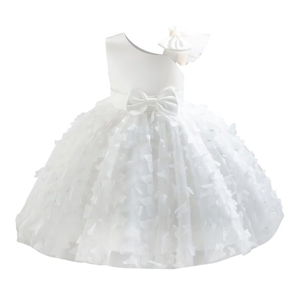 Alvivi Flower Girl Wedding Party Formal Gown Toddler 3D Butterfly Applique Tulle Tutu Princess Dress White 18-24 Months