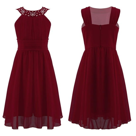 Alvivi Flower Girls Chiffon Dress Wedding Bridesmaid Party Halter Neck Gown 4-16