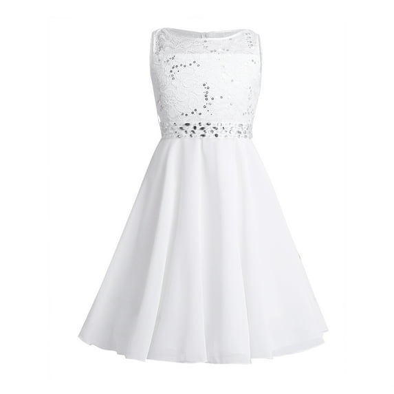 Alvivi Flower Girls Dress Sequined Lace Chiffon Princess Party Ball Gown 2-16 Ivory 2