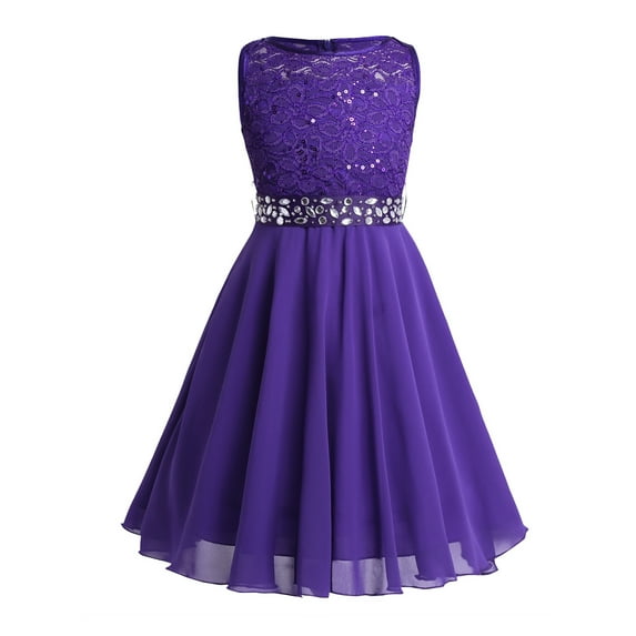 Alvivi Flower Girls Dress Sequined Lace Chiffon Princess Party Ball Gown 2-16 Purple 14