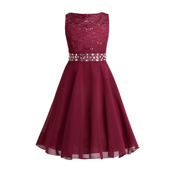 Alvivi Flower Girls Dress Sequined Lace Chiffon Princess Party Ball Gown 2-16 Red 10