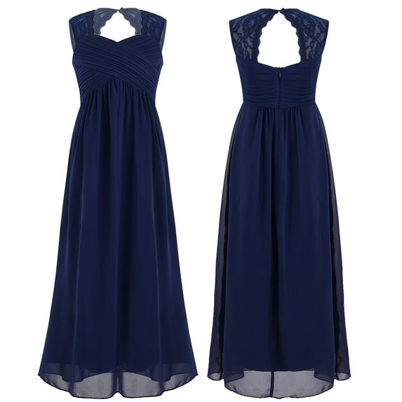 Alvivi Flower Girls Lace Chiffon Dress Floor Length Party Maxi Gown 4-16