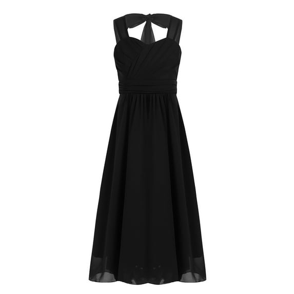 Alvivi Flower Girls Ruched Sleeveless Pageant Dress Wedding Party Chiffon Long Junior Bridesmaid Gown Black 4