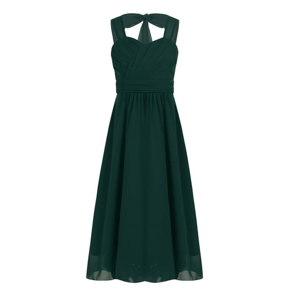 Alvivi Flower Girls Ruched Sleeveless Pageant Dress Wedding Party Chiffon Long Junior Bridesmaid Gown Green 10