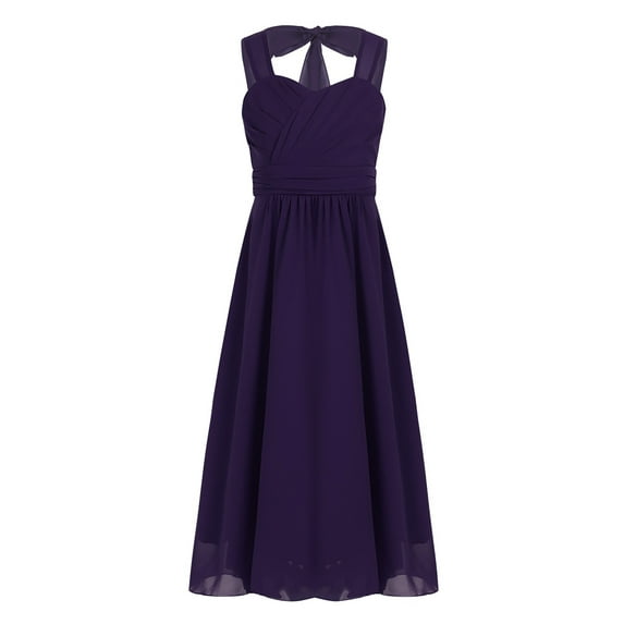 Alvivi Flower Girls Ruched Sleeveless Pageant Dress Wedding Party Chiffon Long Junior Bridesmaid Gown Purple 14