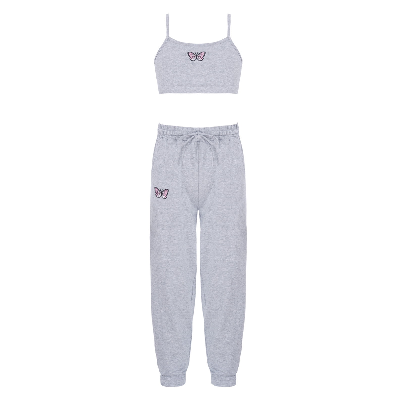 Alvivi Girls 2 Piece Dance Sports Outfits Butterfly Print Cami Crop