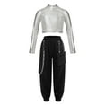 thumbnail image 1 of Alvivi Girls 2pcs Sparkle Jazz Hip Hop Dance Outfit Long Sleeve Crop Top with Cargo Pants Set Silver 10, 1 of 5