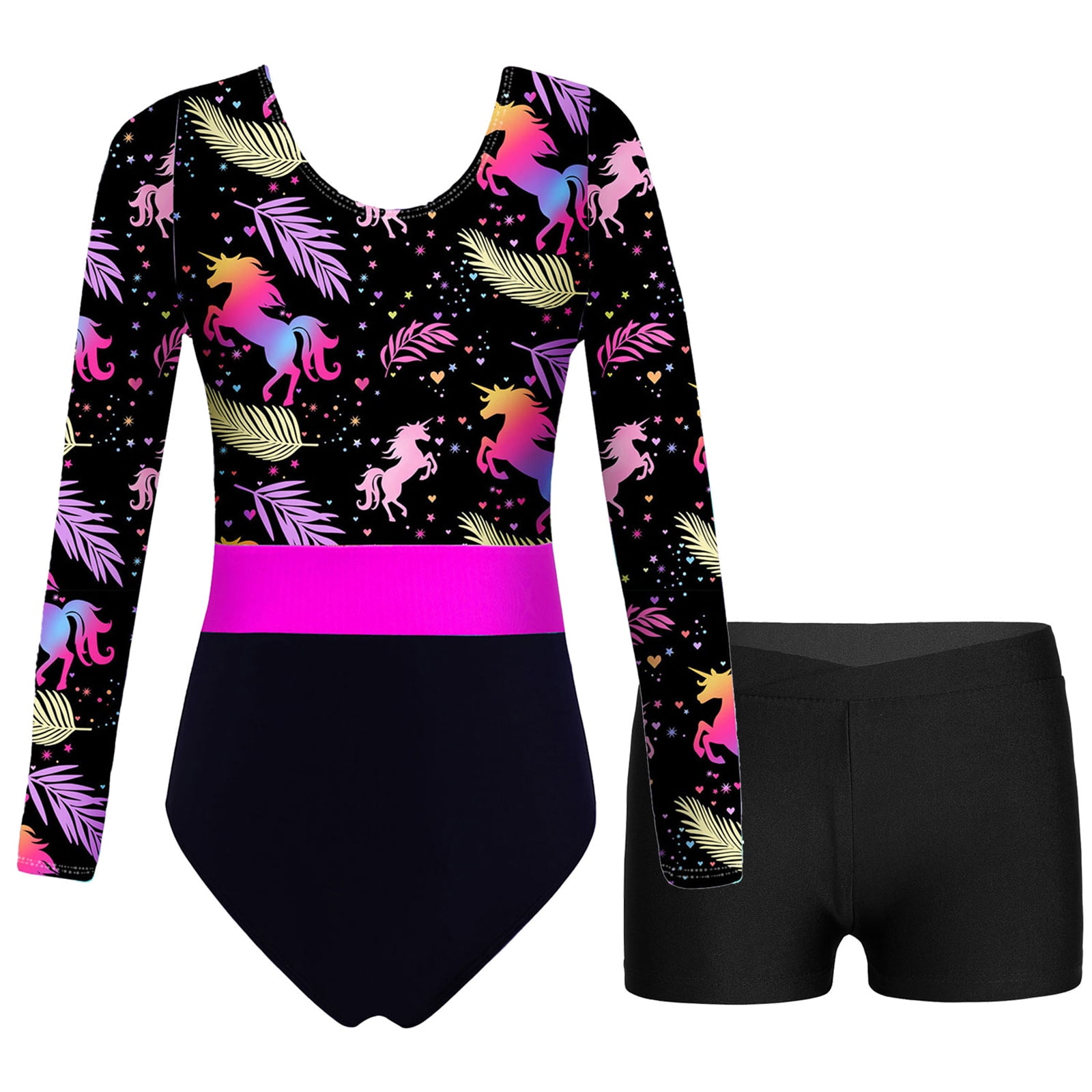 Alvivi Girls Athletic Long Sleeve Leotards with Shorts Gymnastics