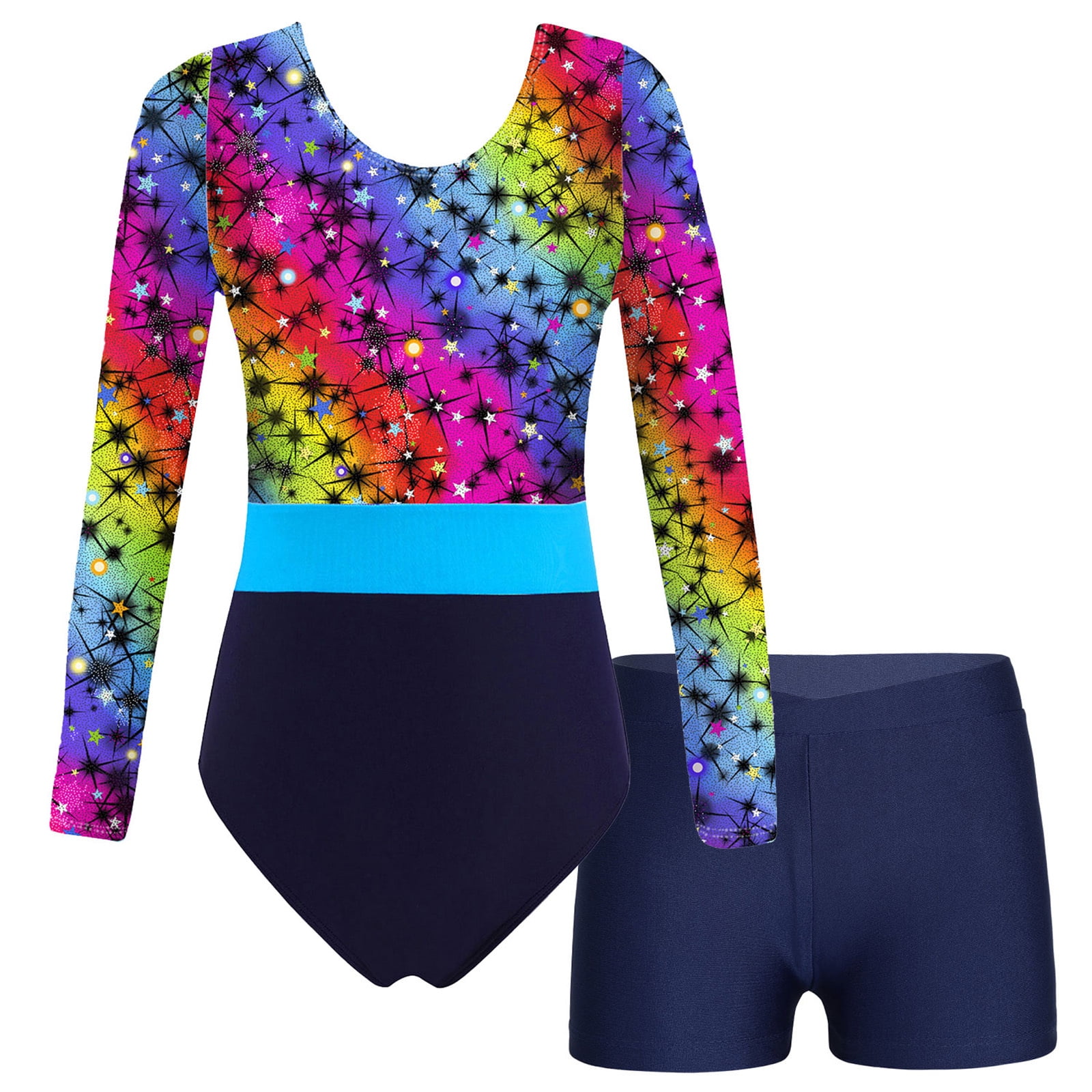 Alvivi Girls Athletic Long Sleeve Leotards With Shorts Gymnastics ...