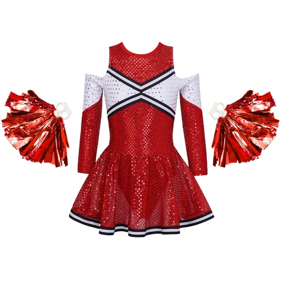 Alvivi Girls Cheerleading Outfit High School Carnival Competition Performance Cheer Dance Uniform Red 14