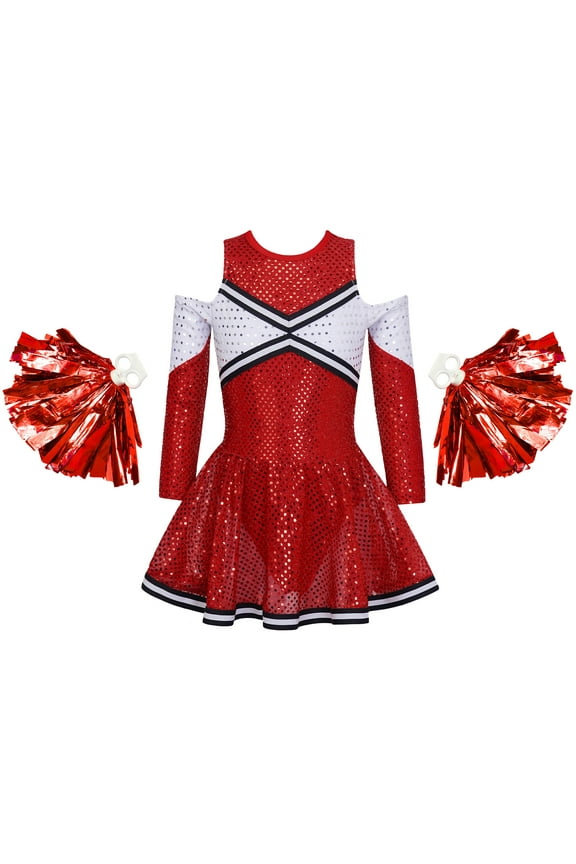 Girls Cheerleading Outfit High School Carnival Competition Performance Cheer Dance Uniform Red 6