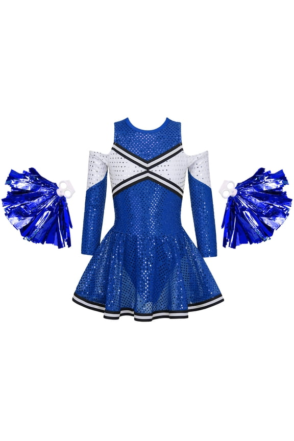 Girls Cheerleading Outfit High School Carnival Competition Performance Cheer Dance Uniform Royal Blue 16