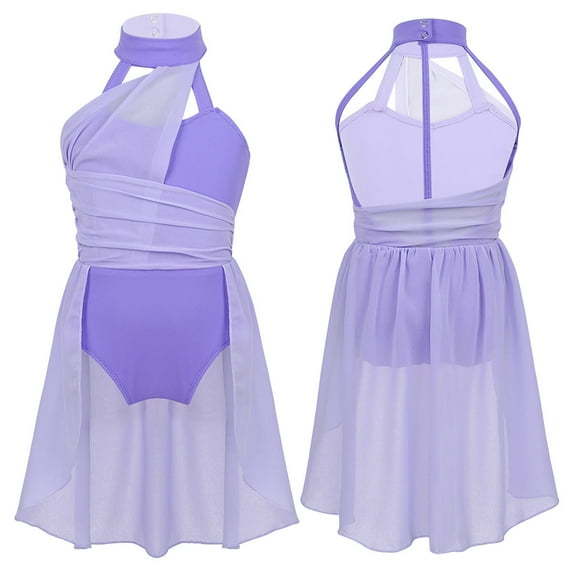 Alvivi Girls Chiffon Ballet Dance Leotard Dress Lyrical Contemporary Dancewear 6-16 Lavender 12