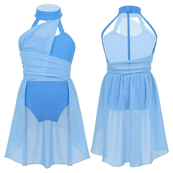 Alvivi Girls Chiffon Ballet Dance Leotard Dress Lyrical Contemporary Dancewear 6-16 Light Blue 16