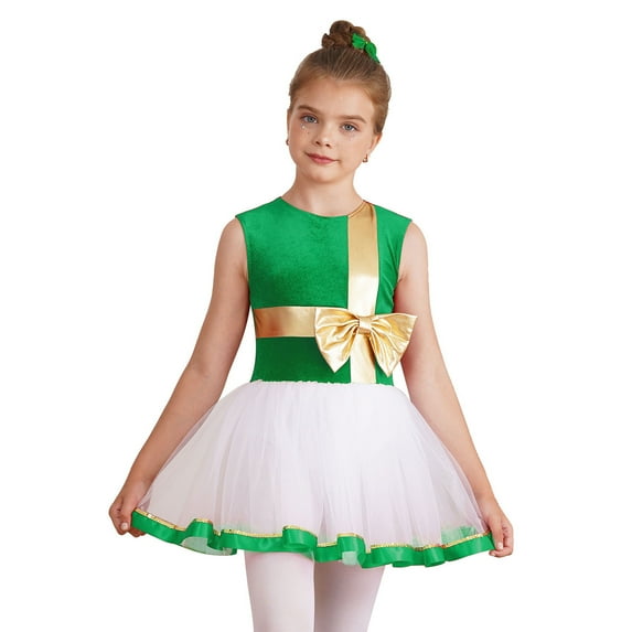 Alvivi Girls Christmas Tutu Dress Kids Bowknot Ballet Dance Performance Leotard Bodysuit Green 4