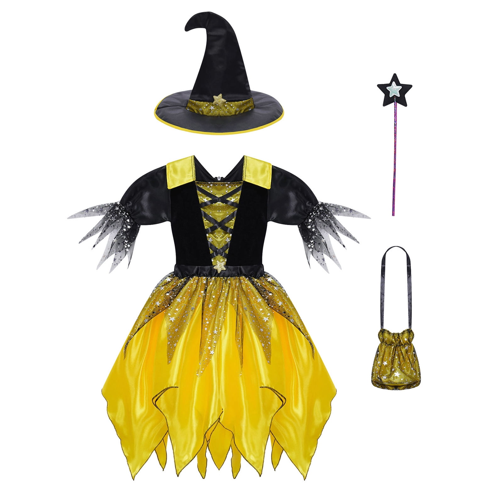 Alvivi Girls Classic Witch Outfit Gothic Sorceress Dress with