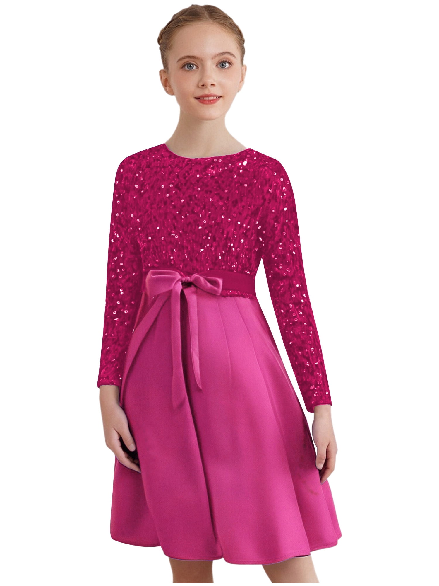 Alvivi Girls Dresses Long Sleeve High Waist A Line Dress for Autumn and Winter Princess Elegant Christmas Birthday Party Wedding Dress Hot Pink 16, Alvivi Girls Dresses Long Sleeve High Waist A Line Dress for Autumn and Winter Princess Elegant Christmas Birthday Party Wedding Dress Hot Pink 16,