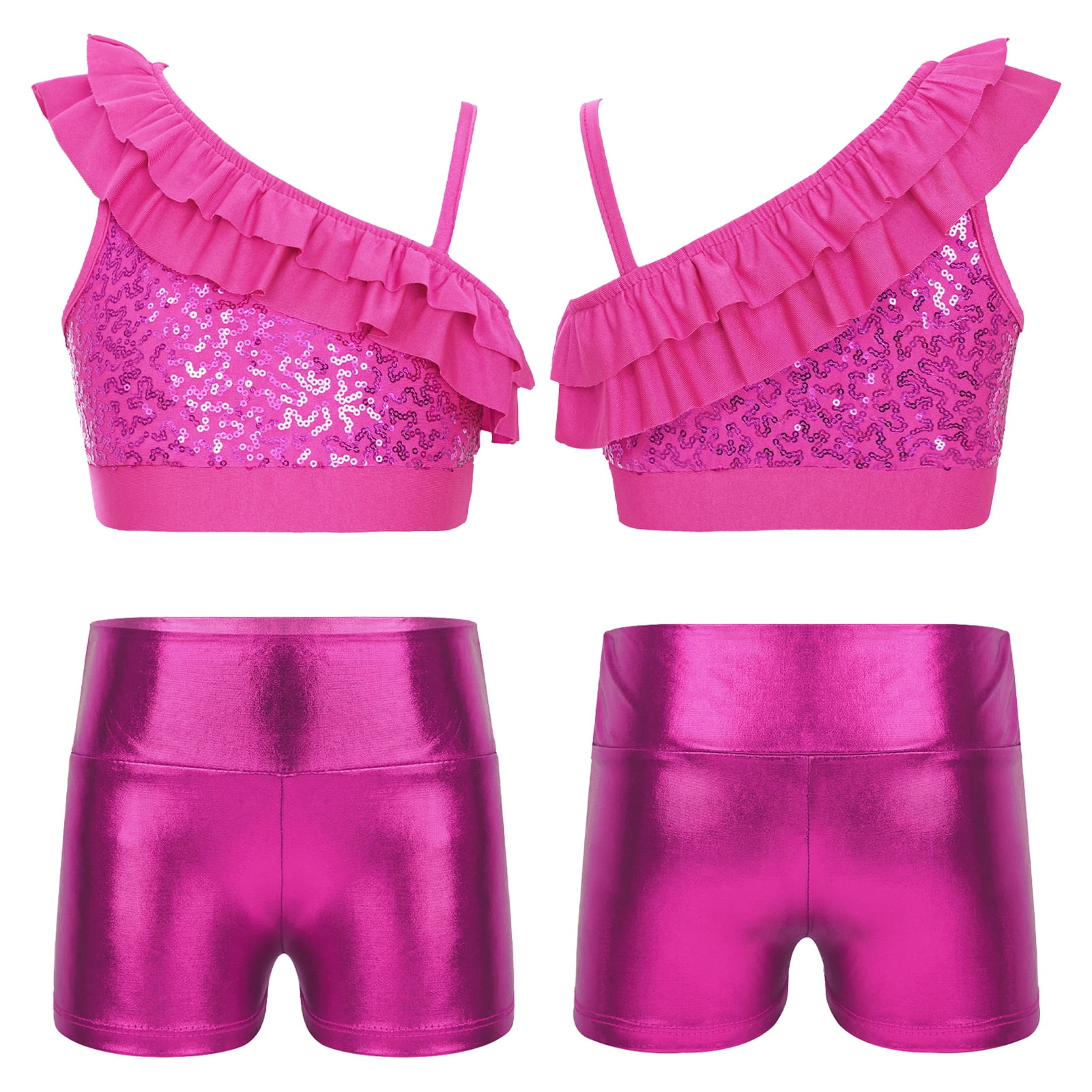 Girls Sequins Jazz Latin Dance Sets Crop Top Vest With Skirted Hip Hop Dancewear - View #11