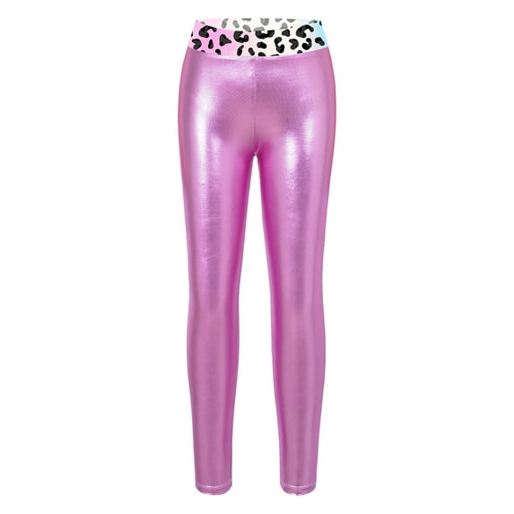 Alvivi Girls Gymnastics Leggings Shiny Metallic Athletic Ballet Dance Tights Yoga Pants Pink 4