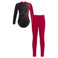 thumbnail image 1 of Alvivi Girls Gymnastics Unitards Long Sleeves Ballet Dance Bodysuit Leotards with Leggings Set Burgundy 14, 1 of 5