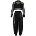 thumbnail image 1 of Alvivi Girls Hip Hop Jazz Street Dance Outfits Long Sleeve Crop Top Vest with Cargo Pants Set Black 8, 1 of 7