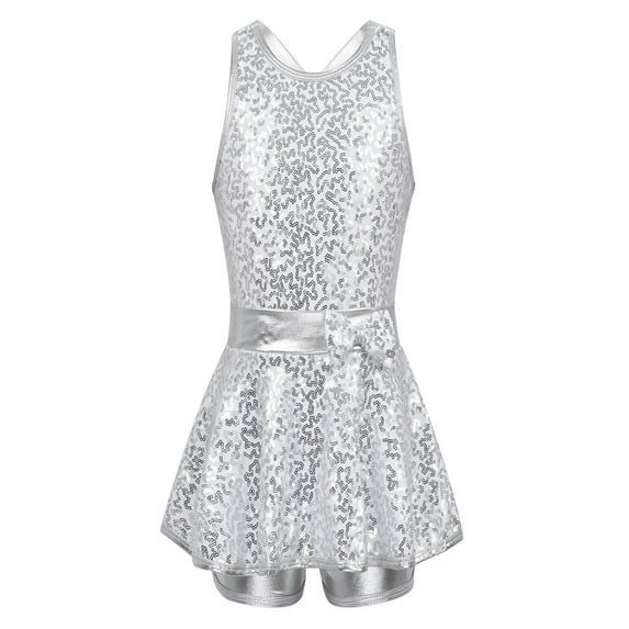 Alvivi Girls Jazz Modern Tap Dancewear Sleeveless Sequined Ballet Dance Leotard Dress 6-16